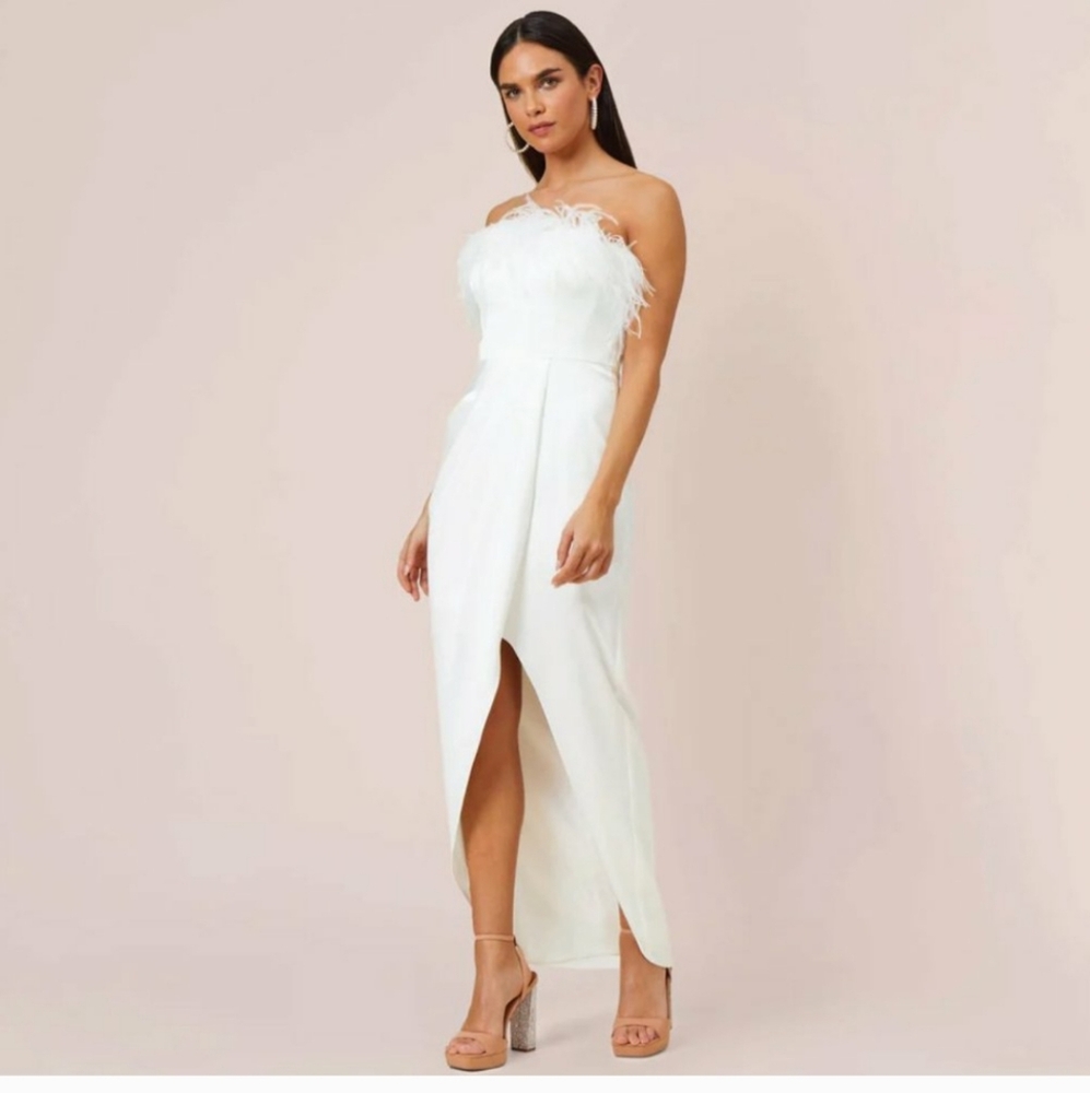 Nwt Aidan Mattox Ivory Feather Dress Size 14